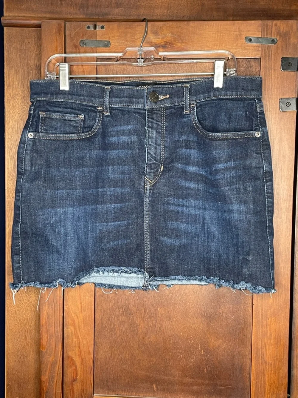 Express Dark Wash Denim Mini Skirt 10 Distressed Jean Skirt Y2K Casual Festival